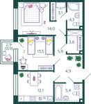 Планировка 2-комнатной квартиры, 67,8 м2