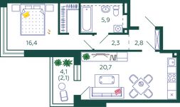 Планировка 1-комнатной квартиры, 50,2 м2