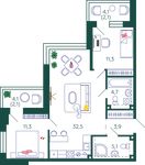 Планировка 2-комнатной квартиры, 73 м2