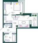 Планировка 1-комнатной квартиры, 48,2 м2