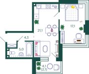 Планировка 1-комнатной квартиры, 49,6 м2