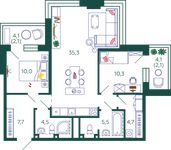 Планировка 2-комнатной квартиры, 82,2 м2