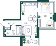 Планировка 1-комнатной квартиры, 49,7 м2