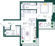 Планировка 1-комнатной квартиры, 48,9 м2