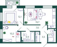 Планировка 2-комнатной квартиры, 62 м2