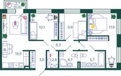 Планировка 3-комнатной квартиры, 81,7 м2