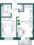 Планировка 1-комнатной квартиры, 42,1 м2