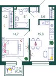 Планировка 1-комнатной квартиры, 46,3 м2