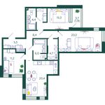 Планировка 3-комнатной квартиры, 97,7 м2