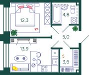 Планировка 1-комнатной квартиры, 39,6 м2