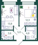 Планировка 1-комнатной квартиры, 39,5 м2