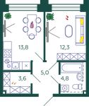 Планировка 1-комнатной квартиры, 39,5 м2