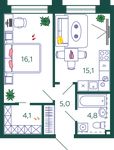 Планировка 1-комнатной квартиры, 45,1 м2