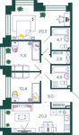 Планировка 3-комнатной квартиры, 83,9 м2