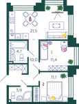 Планировка 2-комнатной квартиры, 62,6 м2