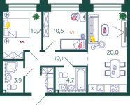 Планировка 2-комнатной квартиры, 59,9 м2