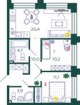 Планировка 2-комнатной квартиры, 60,3 м2