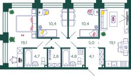 Планировка 3-комнатной квартиры, 80,4 м2