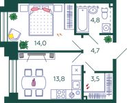 Планировка 1-комнатной квартиры, 40,8 м2