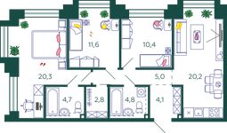 Планировка 3-комнатной квартиры, 83,9 м2