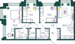 Планировка 3-комнатной квартиры, 84 м2