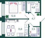 Планировка 1-комнатной квартиры, 39,6 м2