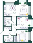 Планировка 2-комнатной квартиры, 62,6 м2