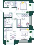 Планировка 2-комнатной квартиры, 63,7 м2