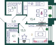Планировка 1-комнатной квартиры, 40,9 м2