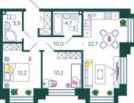 Планировка 2-комнатной квартиры, 63,7 м2