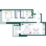 Планировка 1-комнатной квартиры, 51,4 м2