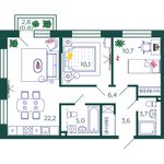 Планировка 2-комнатной квартиры, 62,5 м2