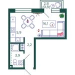Планировка квартиры студии, 28,9 м2