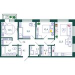 Планировка 3-комнатной квартиры, 82 м2