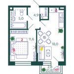 Планировка 1-комнатной квартиры, 39,4 м2