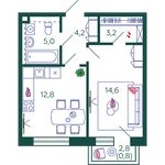 Планировка 1-комнатной квартиры, 40,6 м2