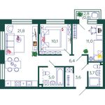 Планировка 2-комнатной квартиры, 62,4 м2