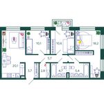 Планировка 3-комнатной квартиры, 82,1 м2