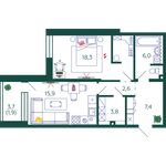 Планировка 1-комнатной квартиры, 55,9 м2