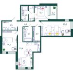 Планировка 3-комнатной квартиры, 100 м2