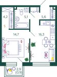 Планировка 1-комнатной квартиры, 46,8 м2