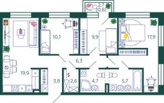 Планировка 3-комнатной квартиры, 81,7 м2