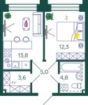 Планировка 1-комнатной квартиры, 39,5 м2