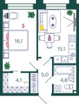 Планировка 1-комнатной квартиры, 45,1 м2