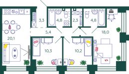 Планировка 3-комнатной квартиры, 79,2 м2