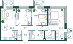 Планировка 3-комнатной квартиры, 98 м2
