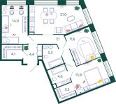 Планировка 3-комнатной квартиры, 89,5 м2