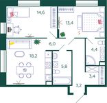 Планировка 2-комнатной квартиры, 69 м2
