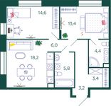 Планировка 2-комнатной квартиры, 69 м2