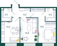 Планировка 2-комнатной квартиры, 62,1 м2